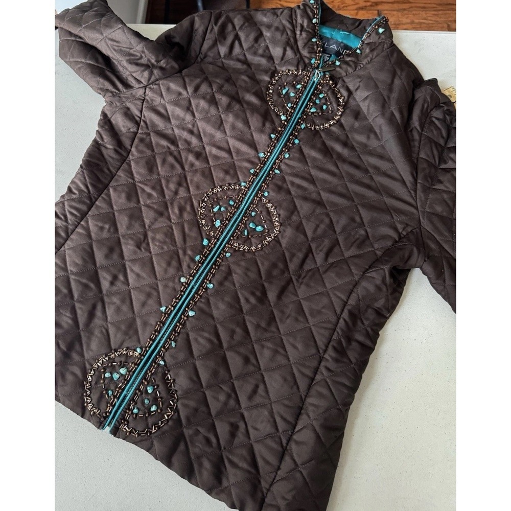 Silkland Quilted Beaded Jacket Brown Turquoise Western Boho Goblincore Artisan‎ - Picture 12 of 16